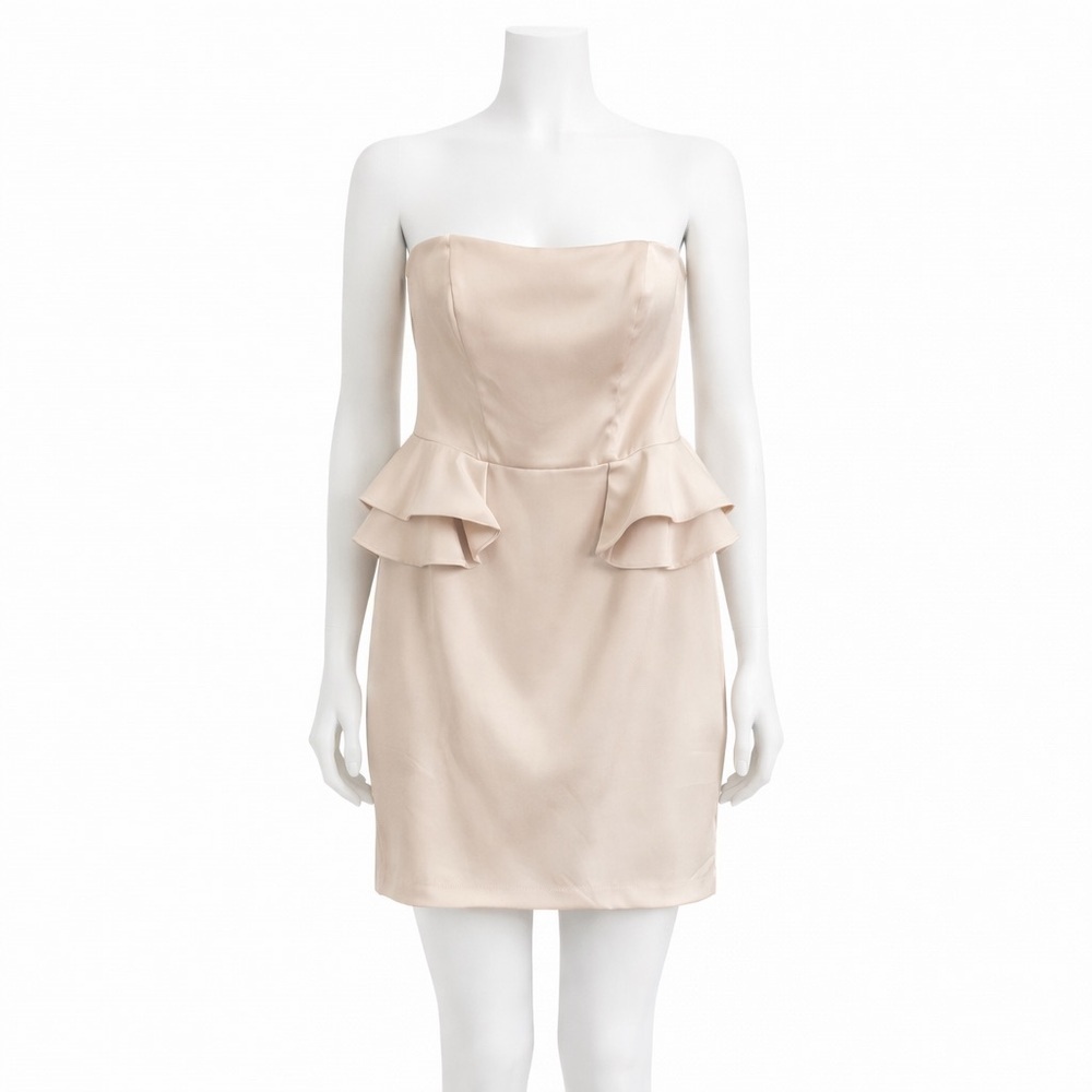 Size 10 Jolie Silk Like Cream Mini Dress with Boning and Ruffles